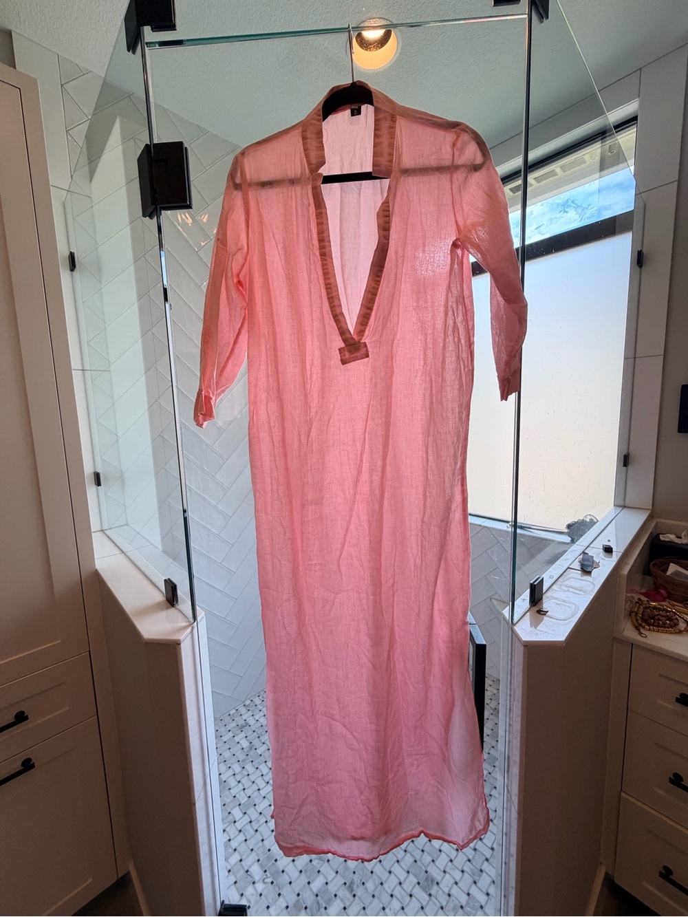 Lightweight Pink Cotton Caftan with Contrast Trim